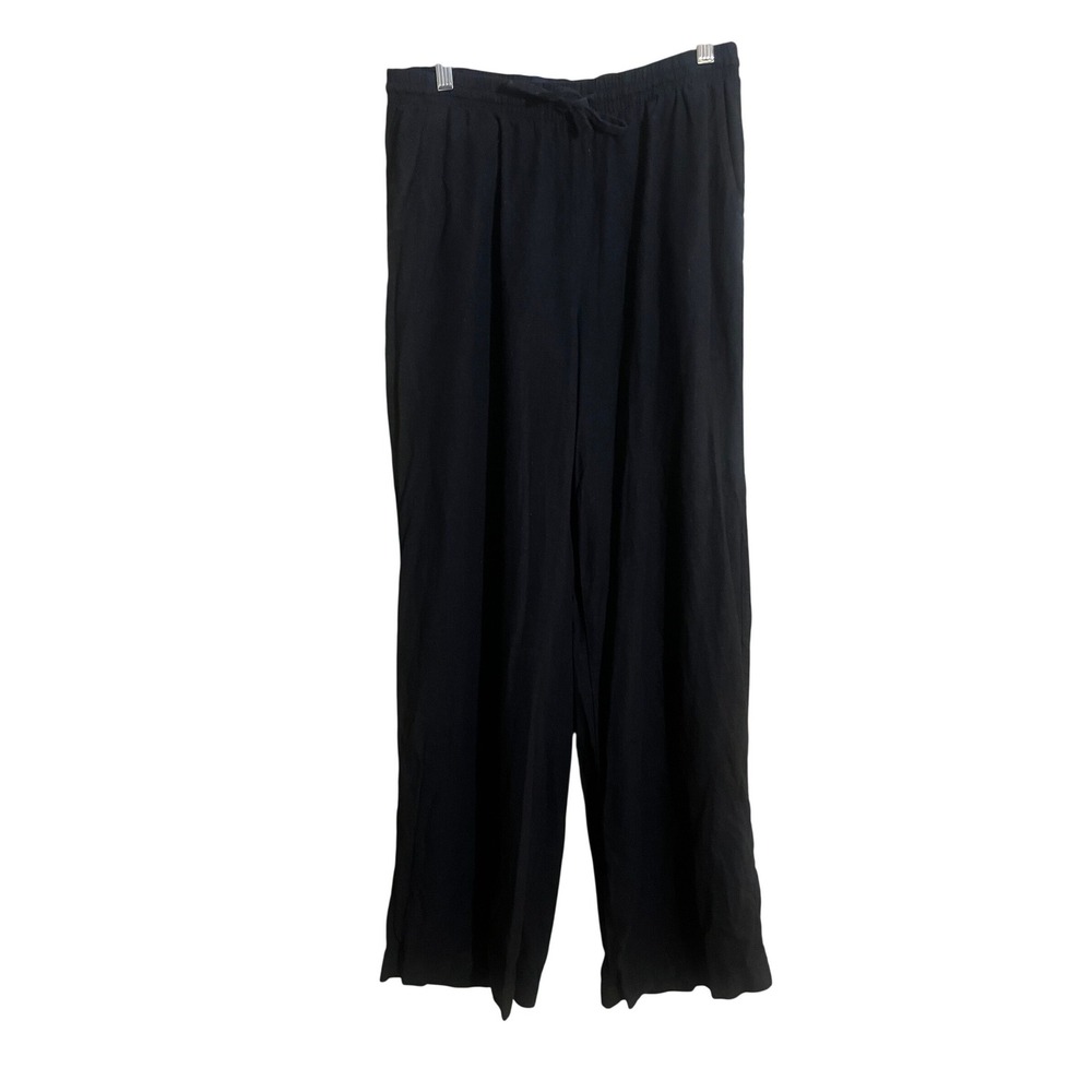 Gap Womens Small Black Linen Blend Wide Leg Drawstring Waist Pants Relaxed Fit